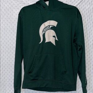 Colosseum Dark Green Hoodie with Silver Michigan State Spartan Emblem
